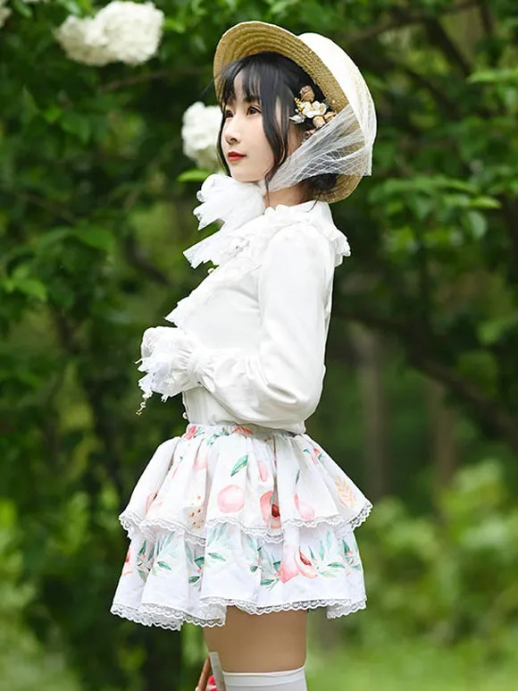 Sweet Lolita Overskirt Lace Ecru White Fruit Pattern Sweet Lolita Skirts