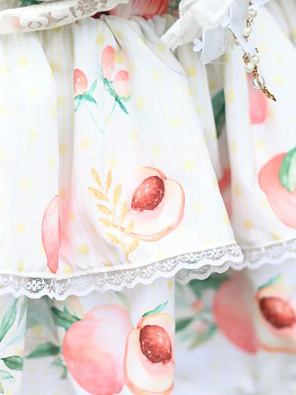 Sweet Lolita Overskirt Lace Ecru White Fruit Pattern Sweet Lolita Skirts