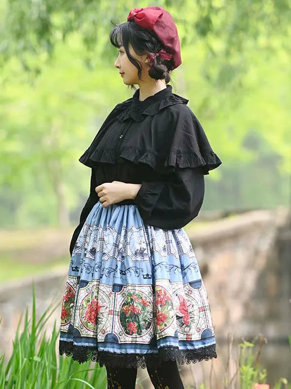 Sweet Lolita Overskirt Lace Light Sky Blue Leaf Pattern Daily Casual Tea Party Sweet Lolita Skirts