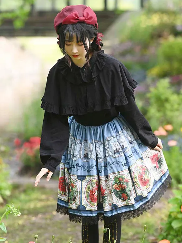 Sweet Lolita Overskirt Lace Light Sky Blue Leaf Pattern Daily Casual Tea Party Sweet Lolita Skirts