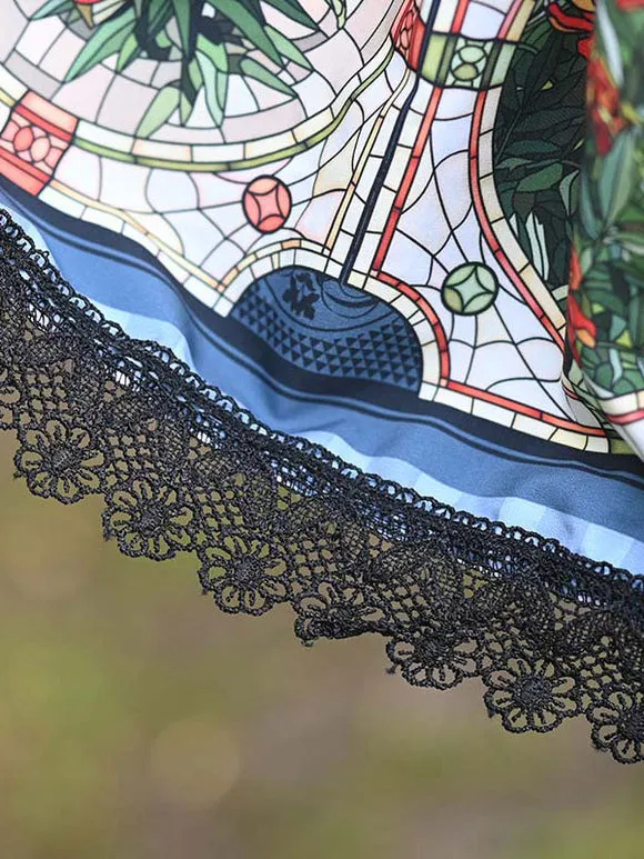 Sweet Lolita Overskirt Lace Light Sky Blue Leaf Pattern Daily Casual Tea Party Sweet Lolita Skirts