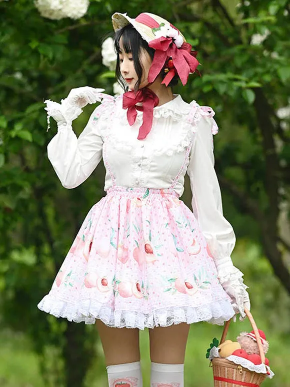 Sweet Lolita SK Leaf Fruit Floral Pattern Pink Lace Lolita Skirts