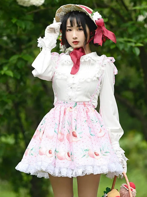Sweet Lolita SK Leaf Fruit Floral Pattern Pink Lace Lolita Skirts