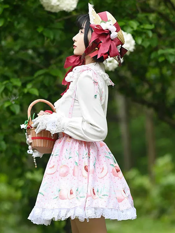 Sweet Lolita SK Leaf Fruit Floral Pattern Pink Lace Lolita Skirts
