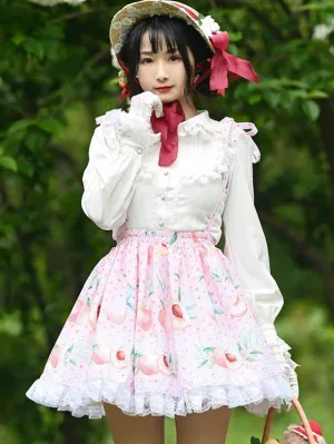 Sweet Lolita SK Leaf Fruit Floral Pattern Pink Lace Lolita Skirts