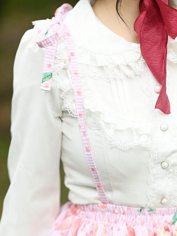 Sweet Lolita SK Leaf Fruit Floral Pattern Pink Lace Lolita Skirts