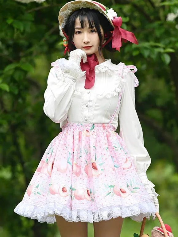 Sweet Lolita SK Leaf Fruit Floral Pattern Pink Lace Lolita Skirts