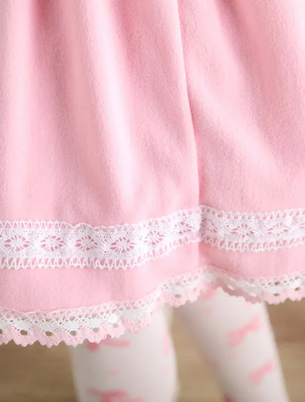 Sweet Pink Short kawaiii Lolita Skirt with Whtie Trim Bows Pears Dress