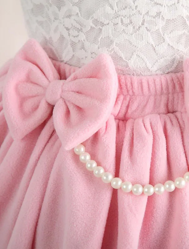 Sweet Pink Short kawaiii Lolita Skirt with Whtie Trim Bows Pears Dress