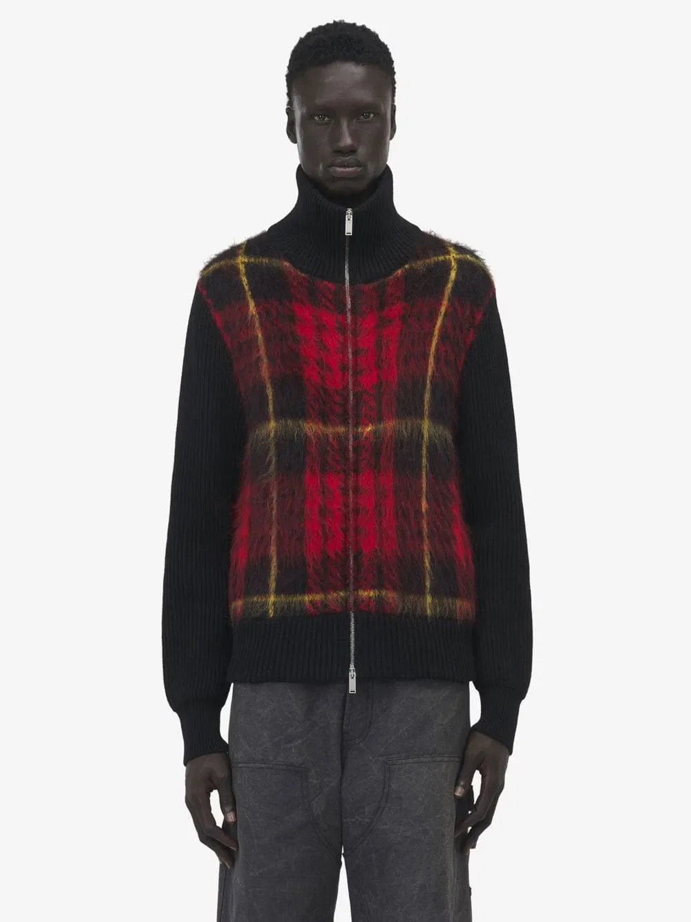 Tartan Zipped Knitted Cardigan