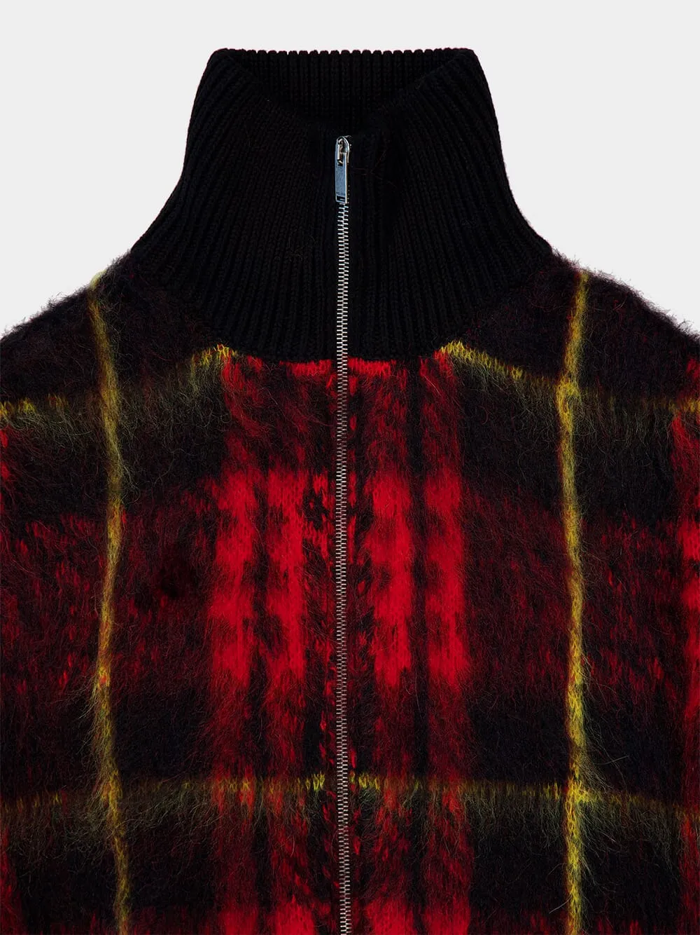 Tartan Zipped Knitted Cardigan
