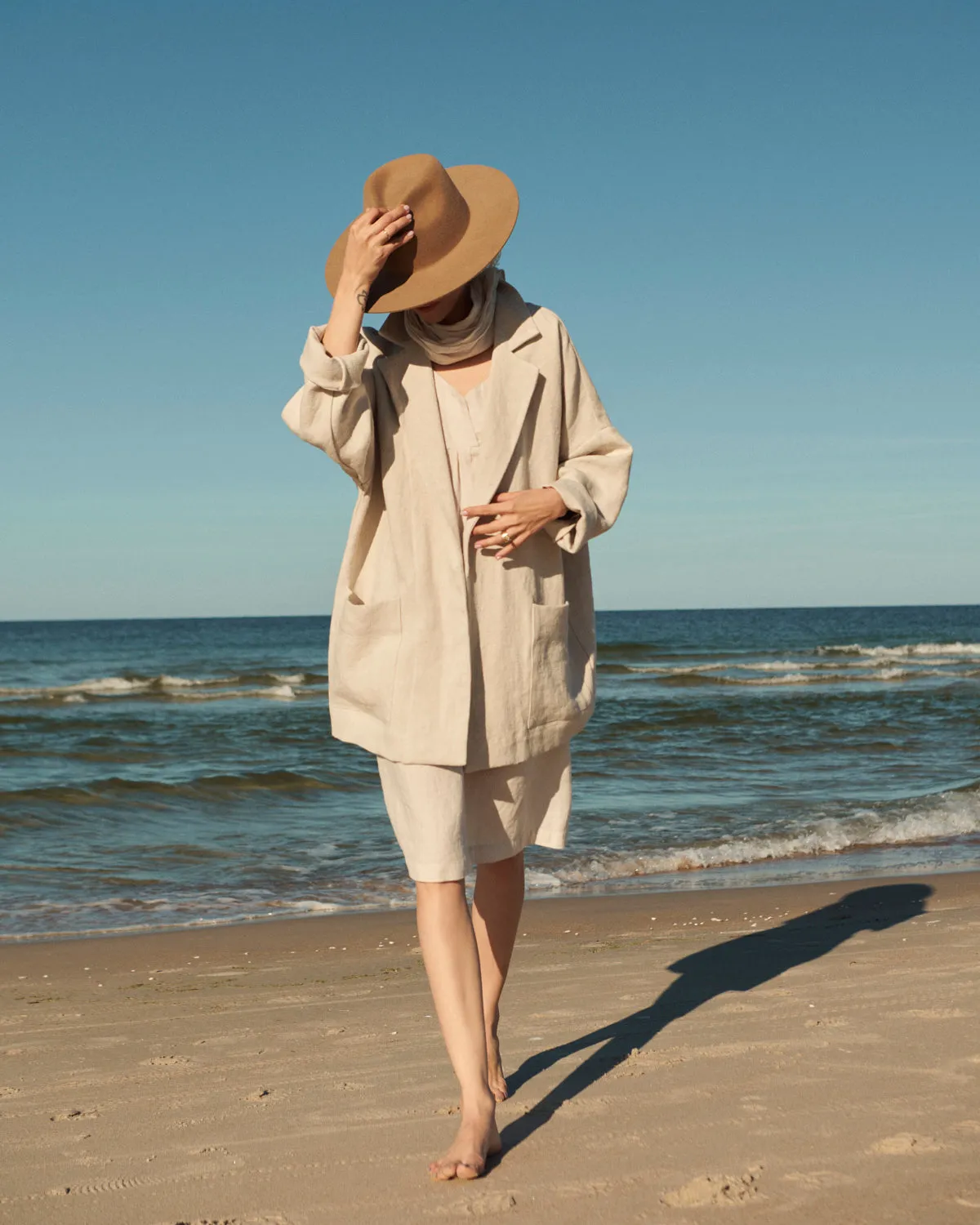 Tori - Heavyweight Linen Jacket in Beige