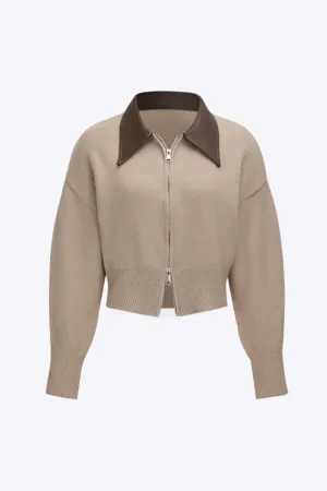 Tracey - Elegant Knit Patchwork Woman's Zipper Cardigan