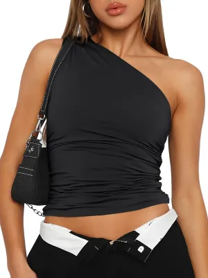 Trendy Queen Womens Going Out Tops Summer Spring Tank Crop Outfit Cute Y2k Shirts Corset Fashion Workout Clothes 2025 Black M