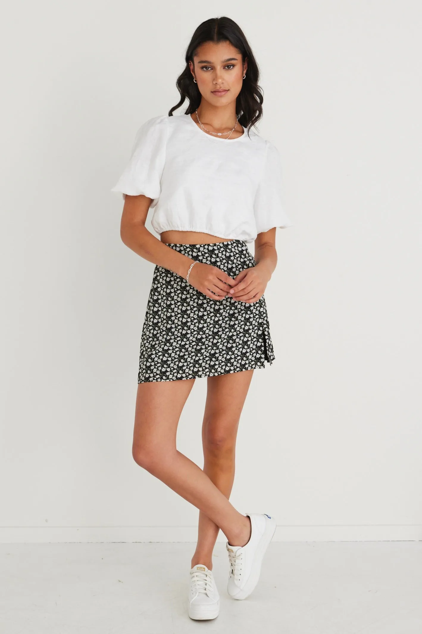 Triumph Black Ditsy Floral Split Front Mini Skirt