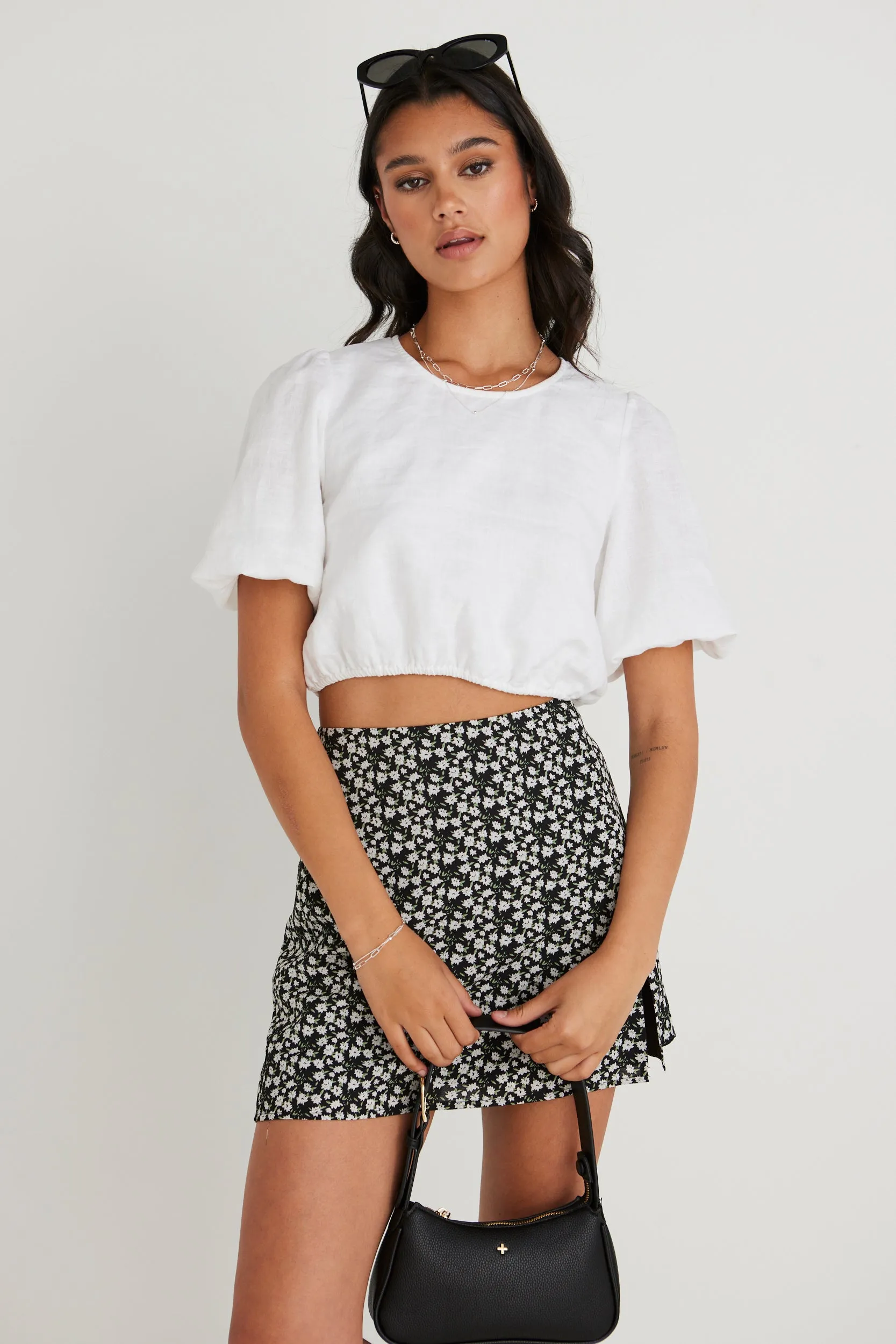 Triumph Black Ditsy Floral Split Front Mini Skirt