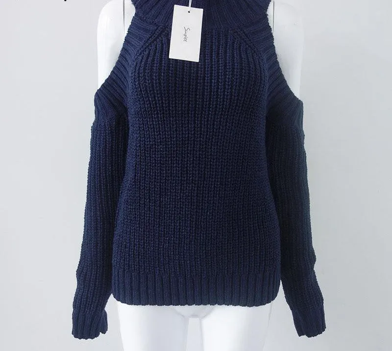 turtleneck off shoulder knitted sweater women autumn Fashion tricot pullover jumpers Pull femme oversized capes