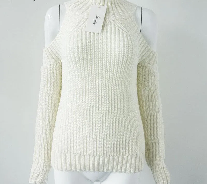 turtleneck off shoulder knitted sweater women autumn Fashion tricot pullover jumpers Pull femme oversized capes