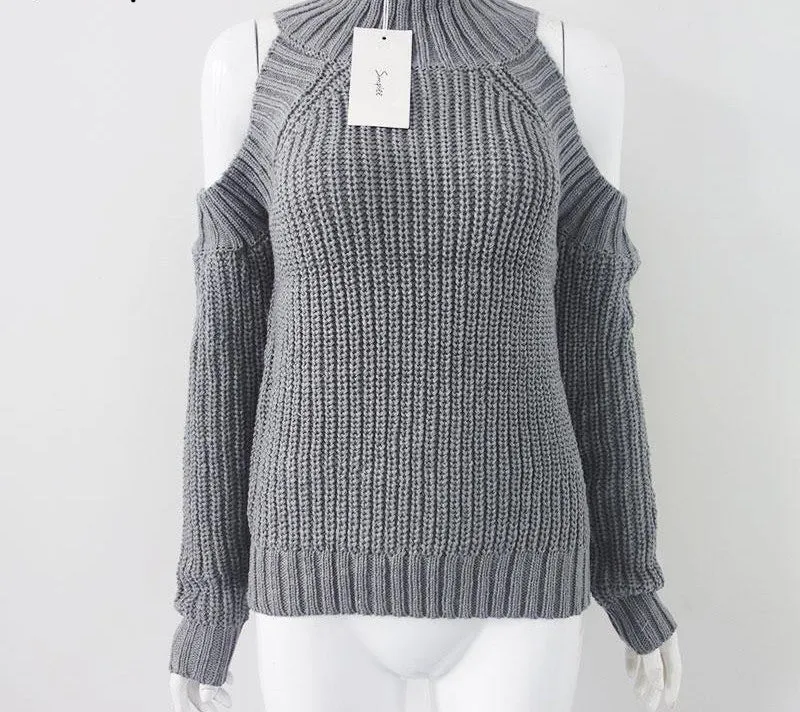 turtleneck off shoulder knitted sweater women autumn Fashion tricot pullover jumpers Pull femme oversized capes