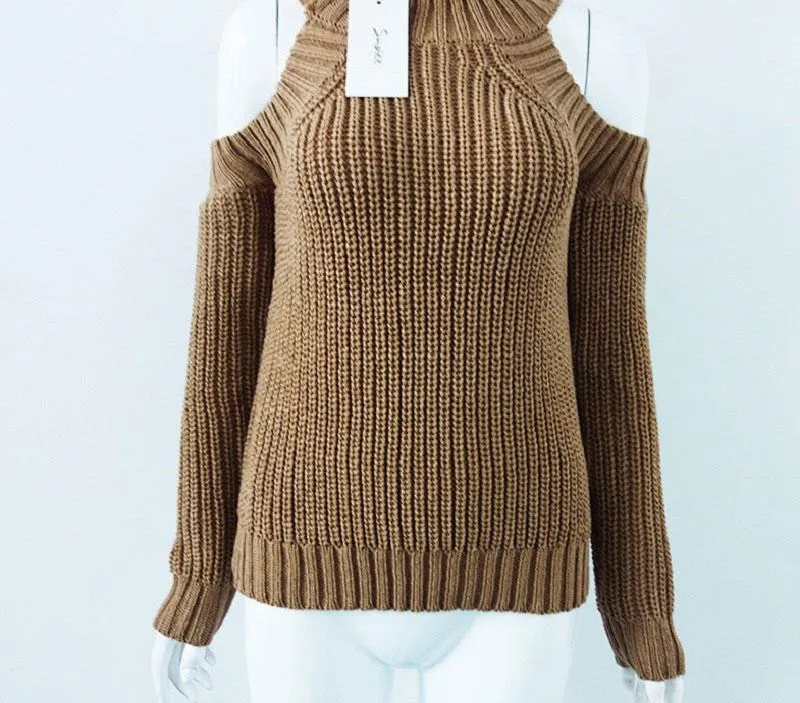 turtleneck off shoulder knitted sweater women autumn Fashion tricot pullover jumpers Pull femme oversized capes