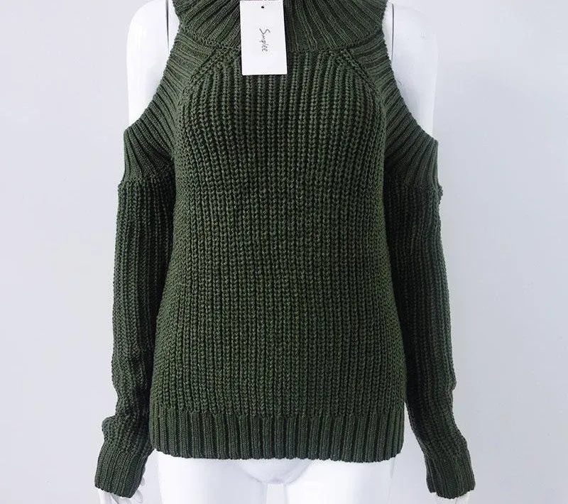 turtleneck off shoulder knitted sweater women autumn Fashion tricot pullover jumpers Pull femme oversized capes