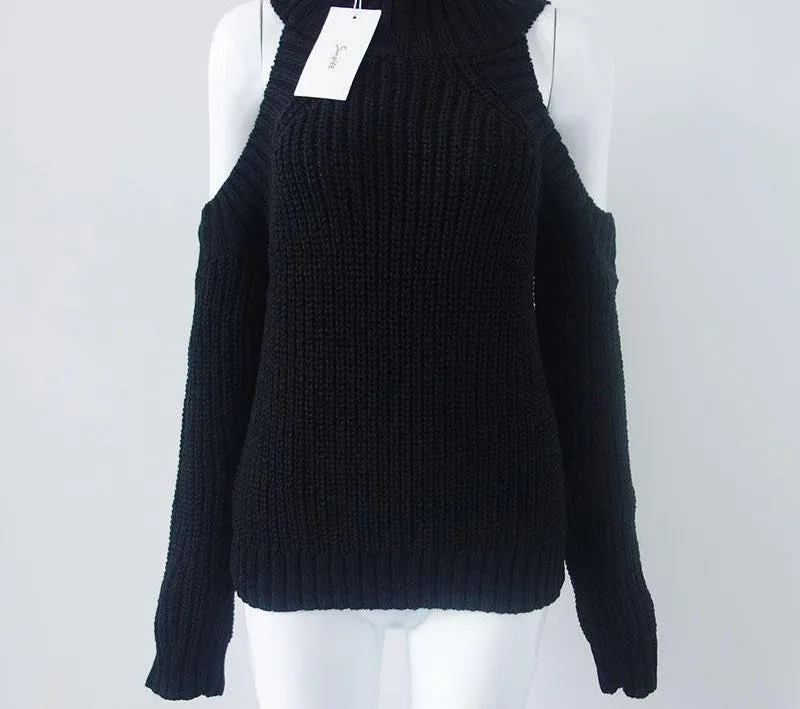 turtleneck off shoulder knitted sweater women autumn Fashion tricot pullover jumpers Pull femme oversized capes