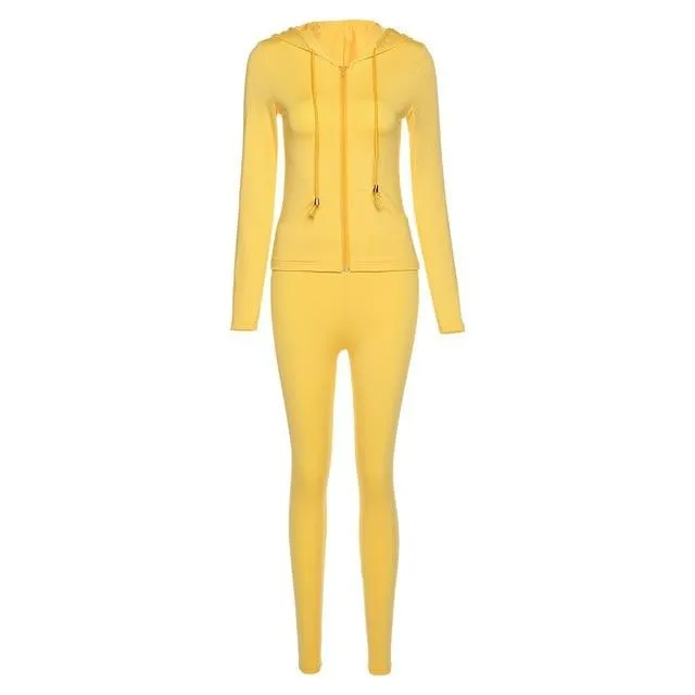 two piece set women long sleeve hooded zipper pocket sporty Jackets leggings matching sets workout stretchy outfits