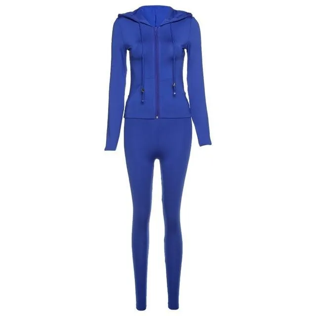 two piece set women long sleeve hooded zipper pocket sporty Jackets leggings matching sets workout stretchy outfits