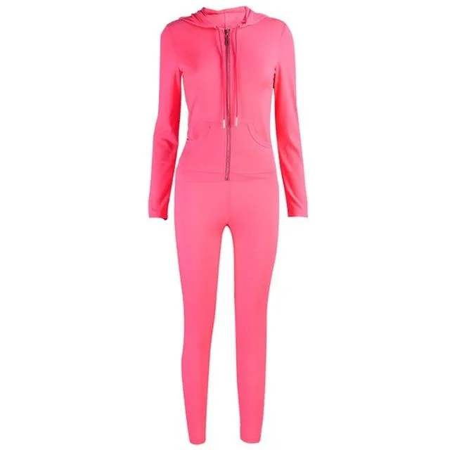 two piece set women long sleeve hooded zipper pocket sporty Jackets leggings matching sets workout stretchy outfits