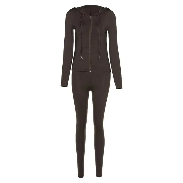 two piece set women long sleeve hooded zipper pocket sporty Jackets leggings matching sets workout stretchy outfits