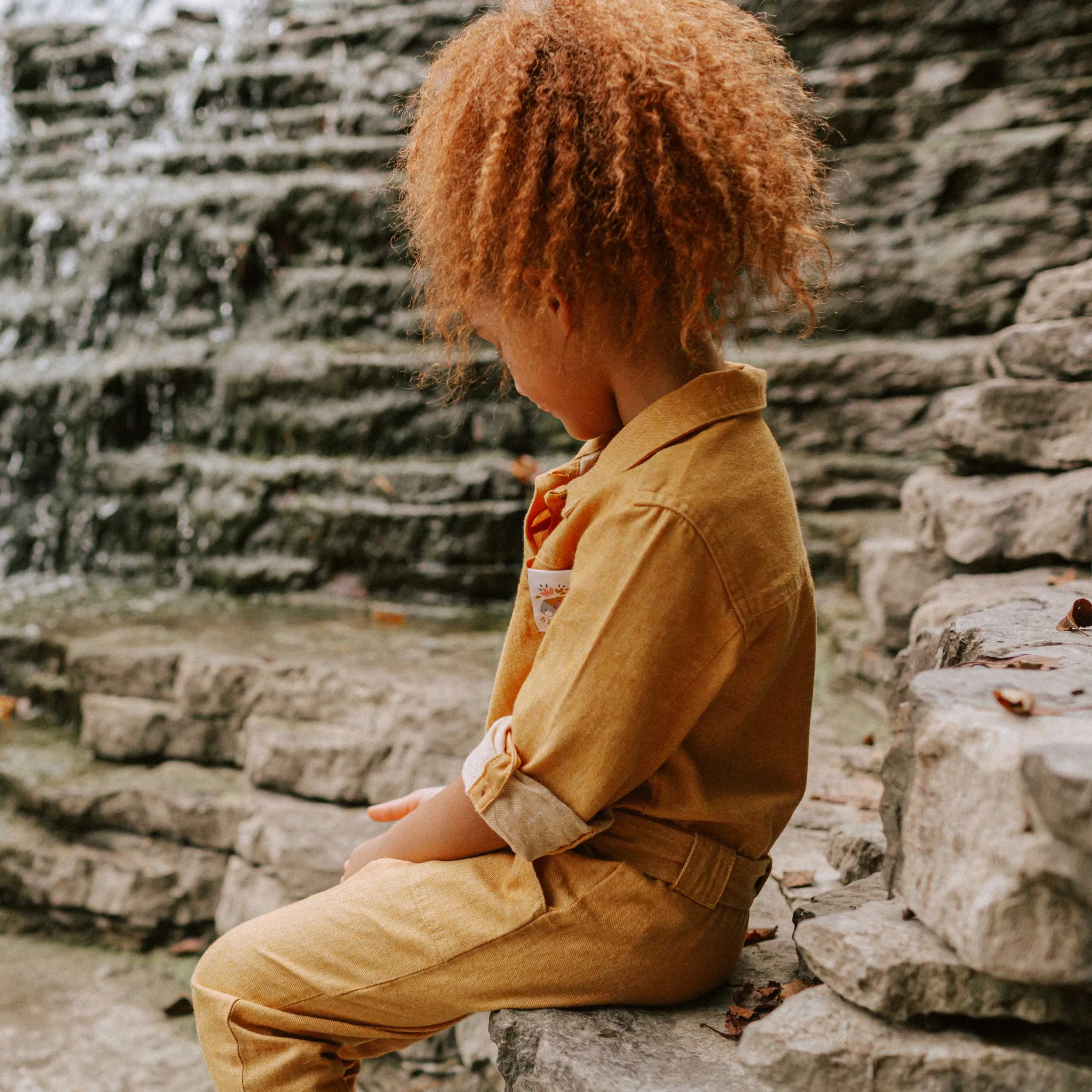 Une-pièce jaune en lin, enfant || Yellow one-piece in linen, child