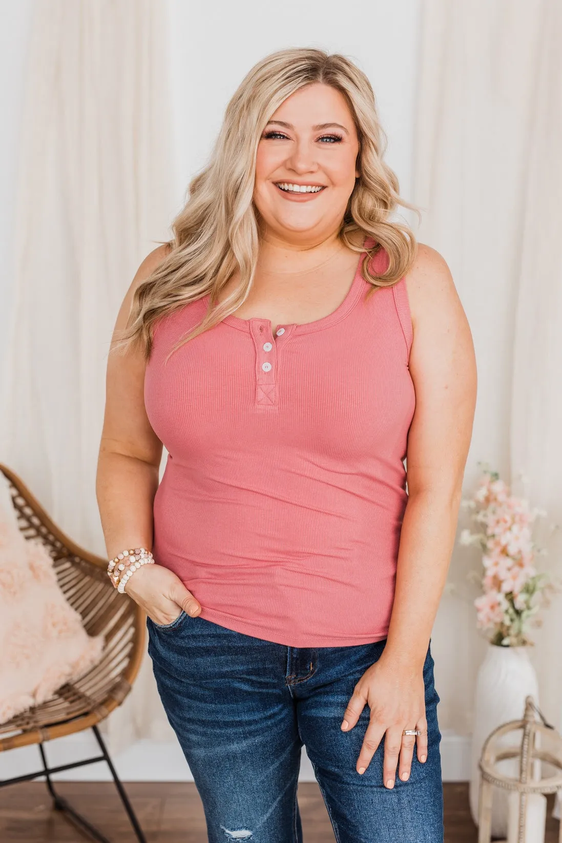 Uplifting Spirits Button Henley Tank Top- Berry