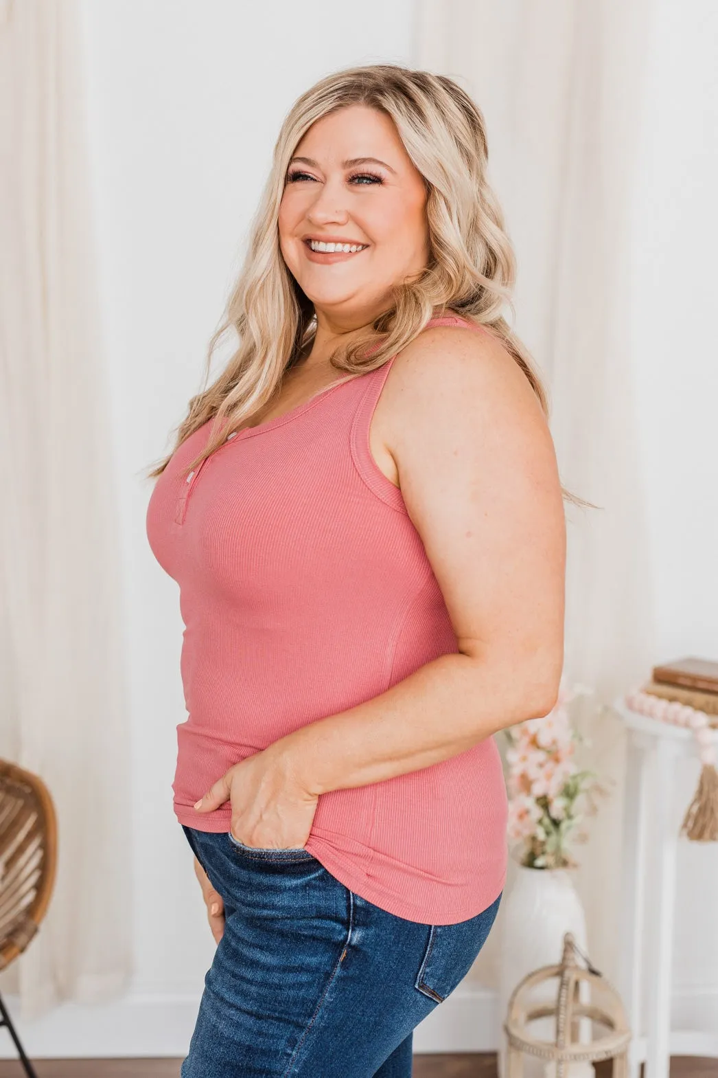 Uplifting Spirits Button Henley Tank Top- Berry