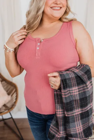 Uplifting Spirits Button Henley Tank Top- Berry