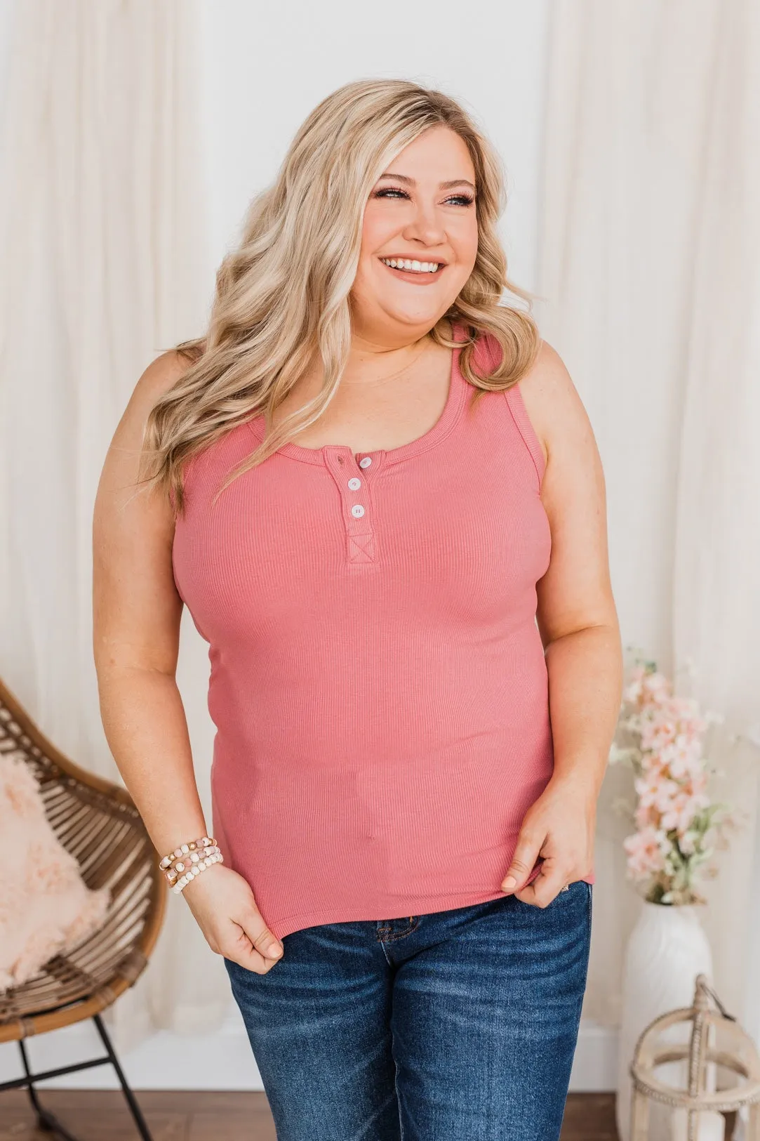 Uplifting Spirits Button Henley Tank Top- Berry