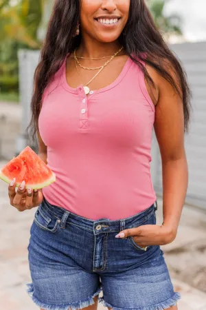 Uplifting Spirits Button Henley Tank Top- Bubblegum Pink