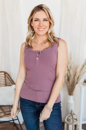 Uplifting Spirits Button Henley Tank Top- Grape