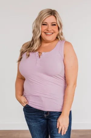 Uplifting Spirits Button Henley Tank Top- Lilac