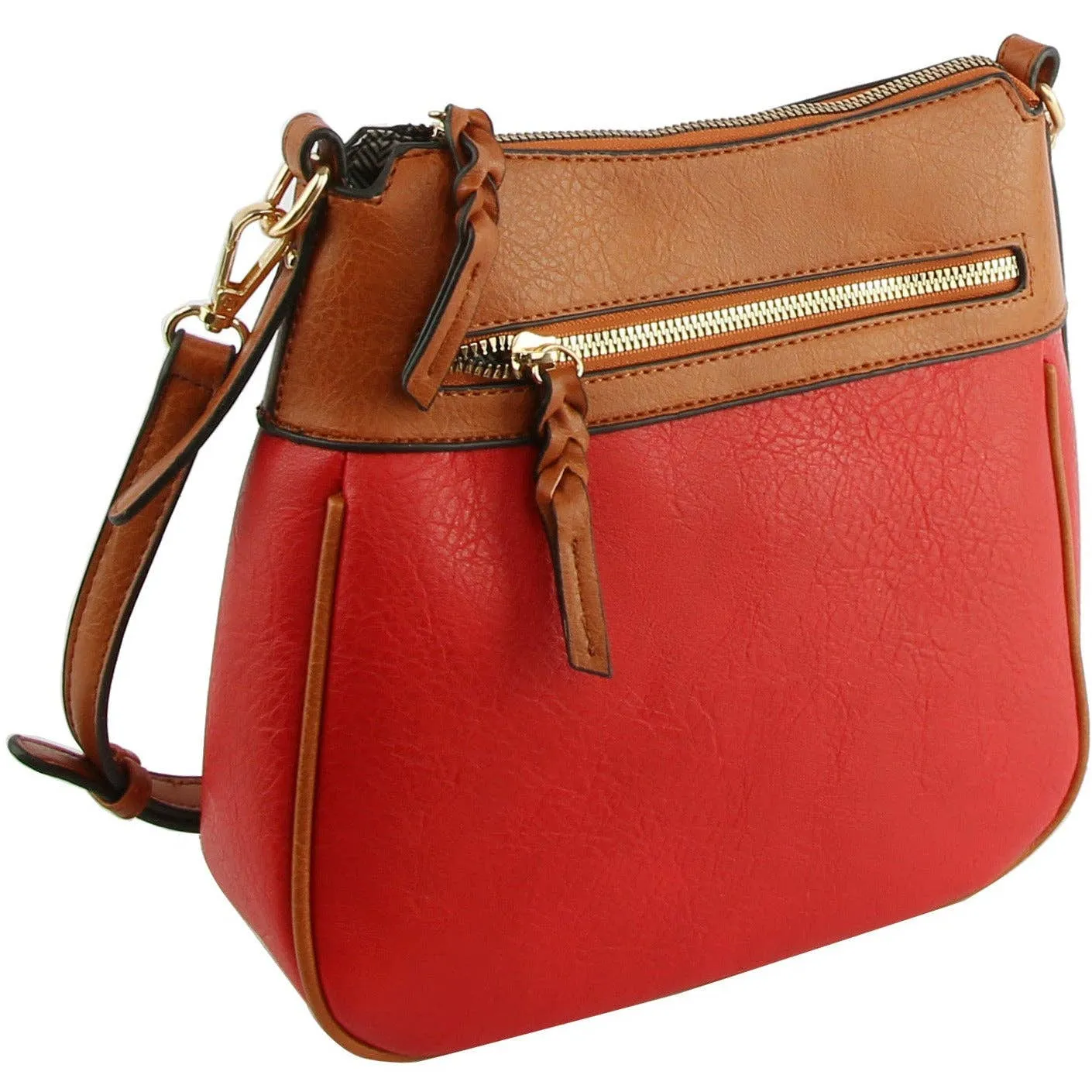 Vegan Leather Crossbody Purse Travel Handbag - Red