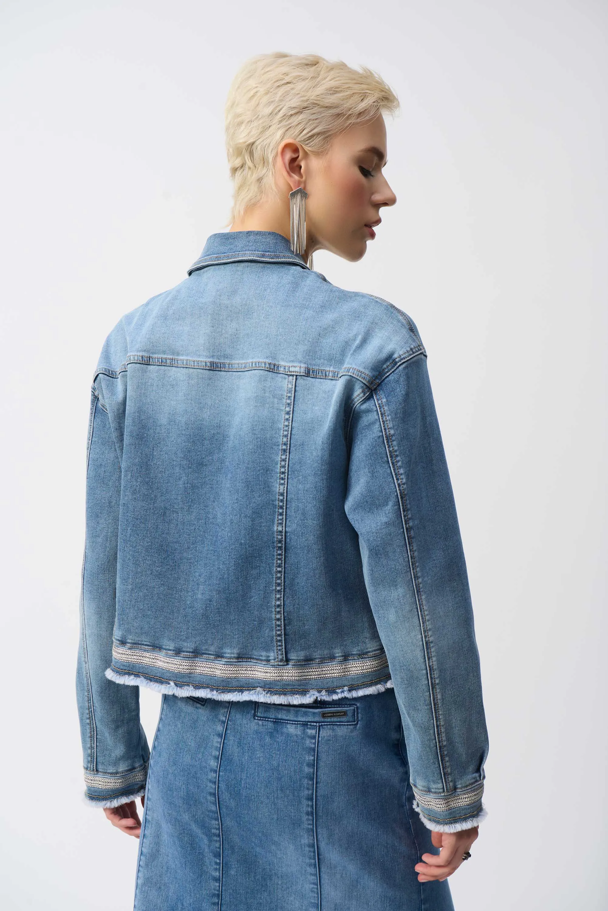 Vintage Blue Stretch Denim Jacket with Embroidery