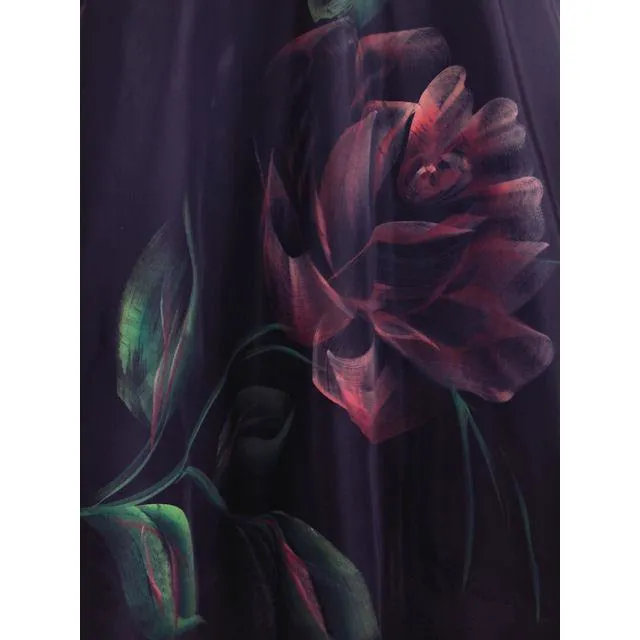 Vintage Circle Skirt Hand Painted Rose On Black  1950S 30" Waist