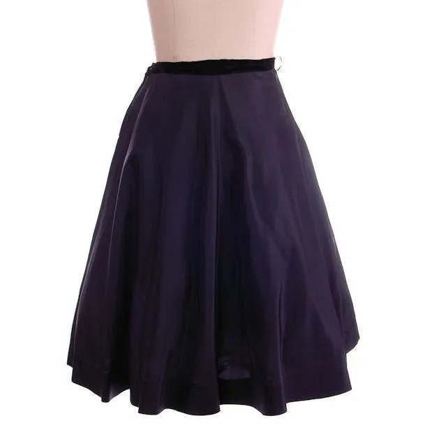 Vintage Circle Skirt Hand Painted Rose On Black  1950S 30" Waist