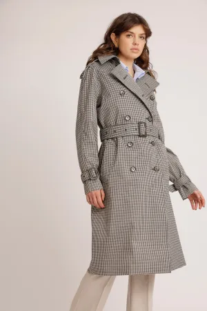Waterproof Relaxed Fit Trenchcoat  | Black Houndstooth