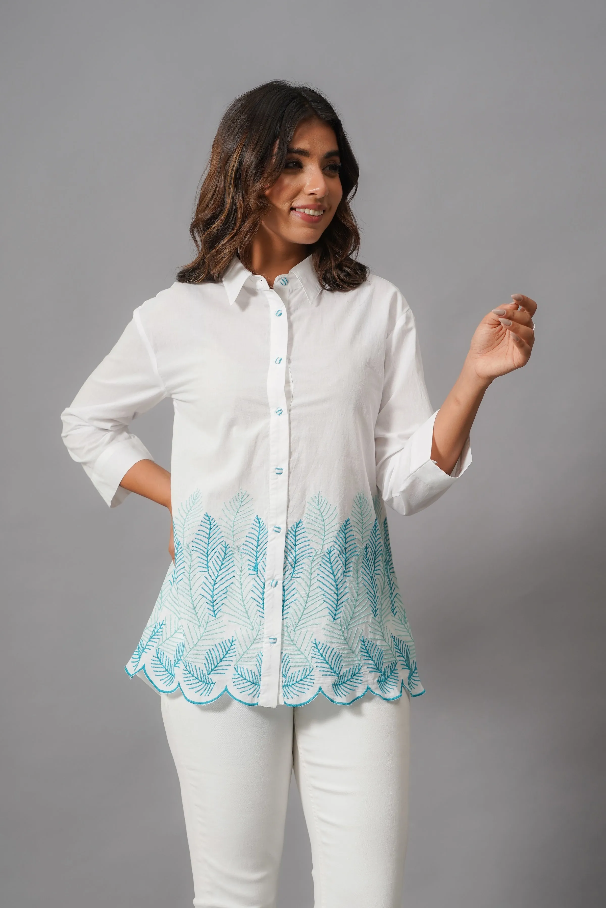 White and Sky Blue Design Top