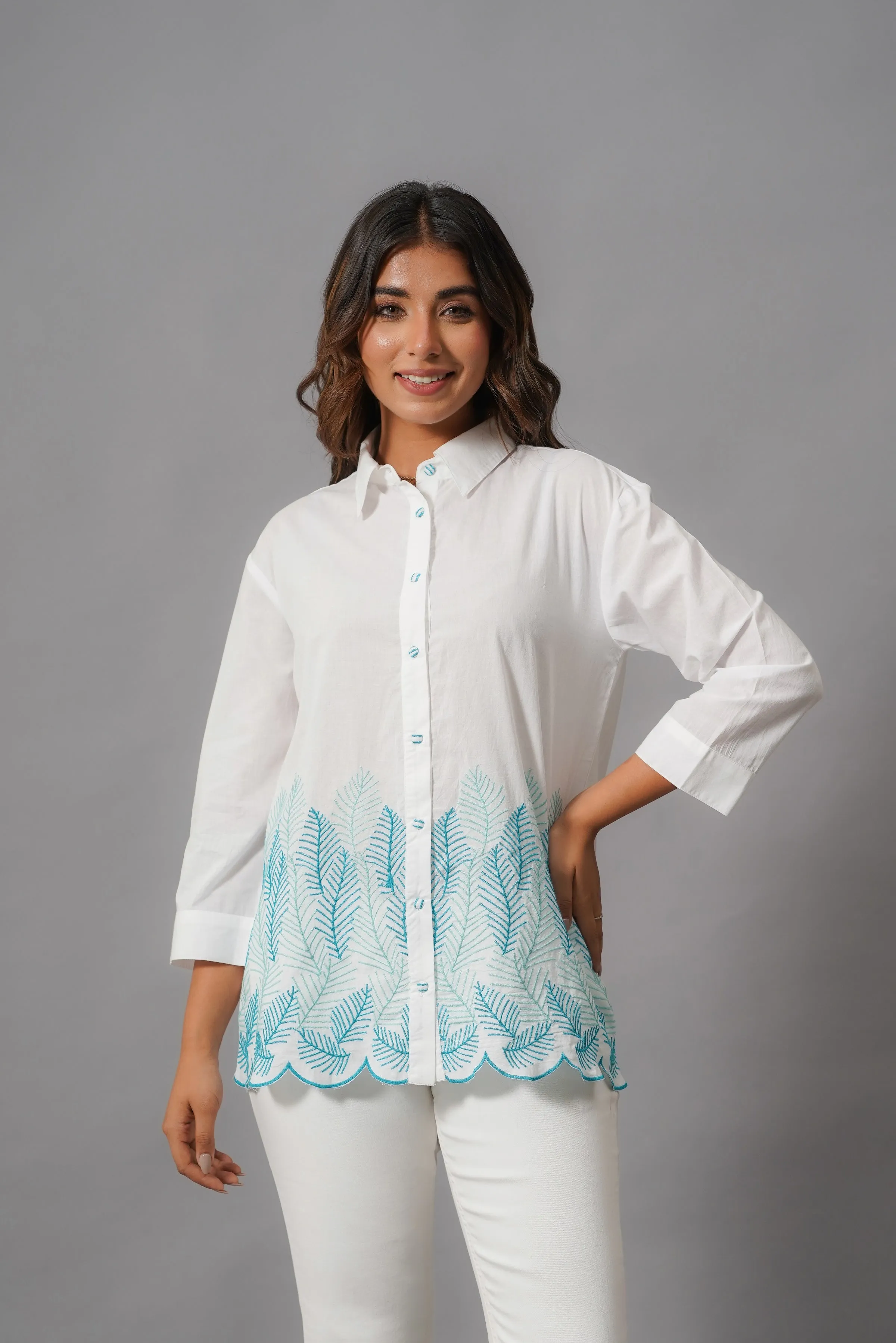White and Sky Blue Design Top