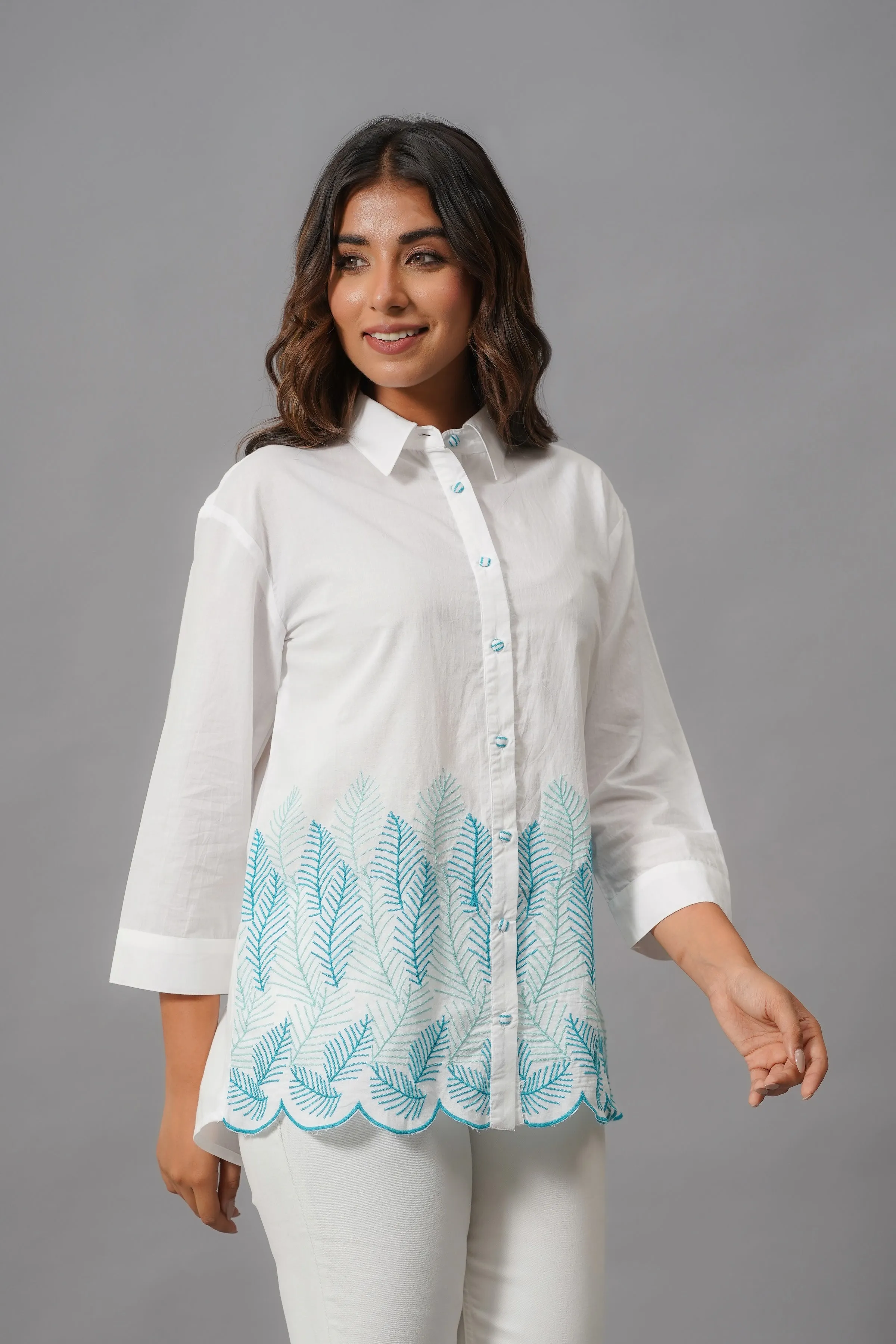White and Sky Blue Design Top