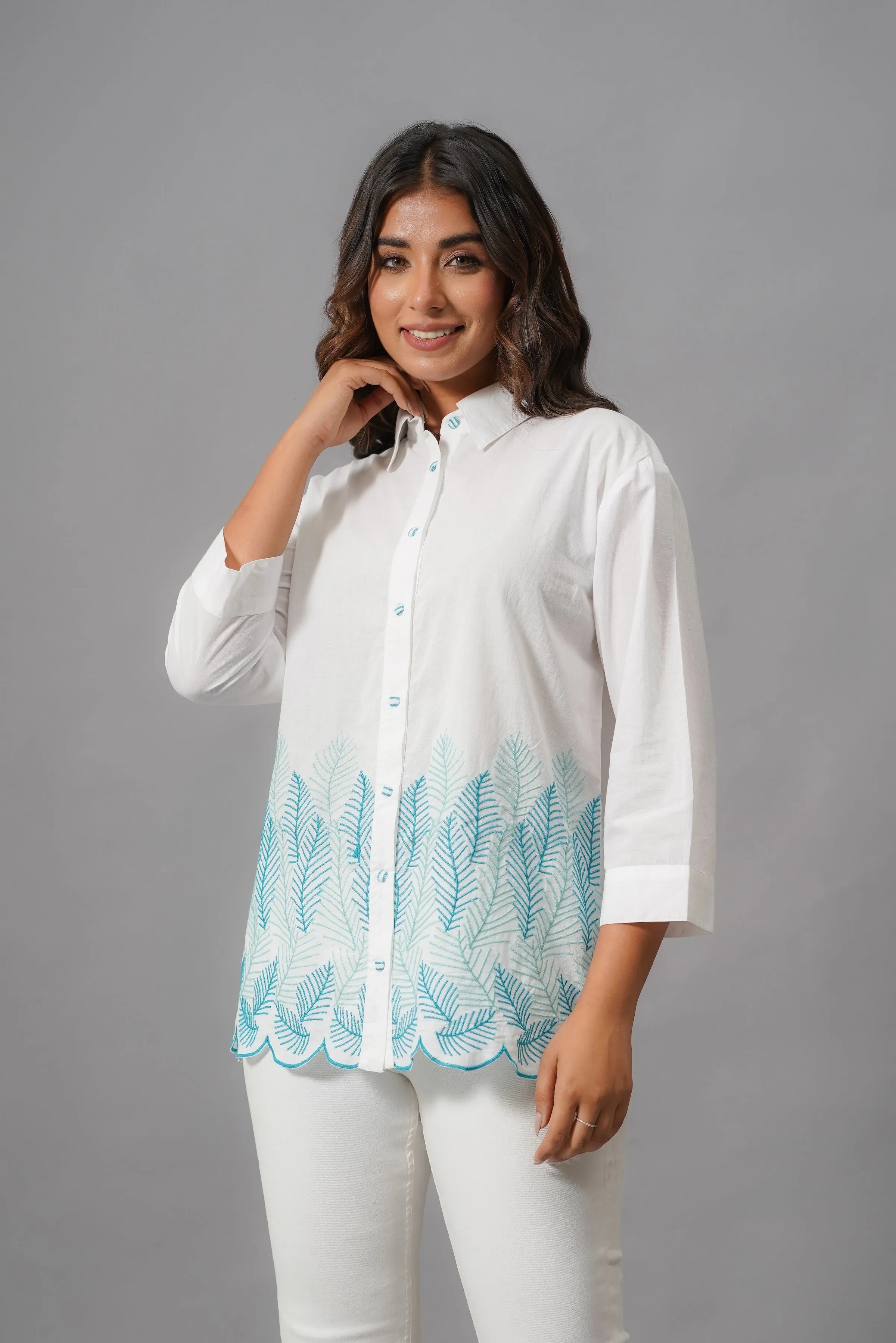 White and Sky Blue Design Top