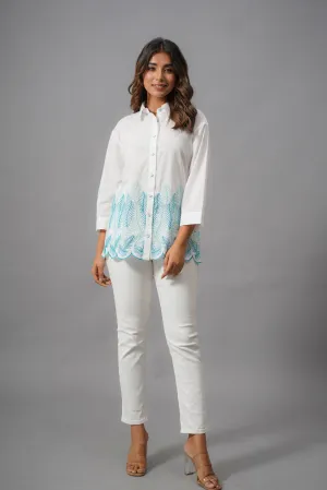 White and Sky Blue Design Top