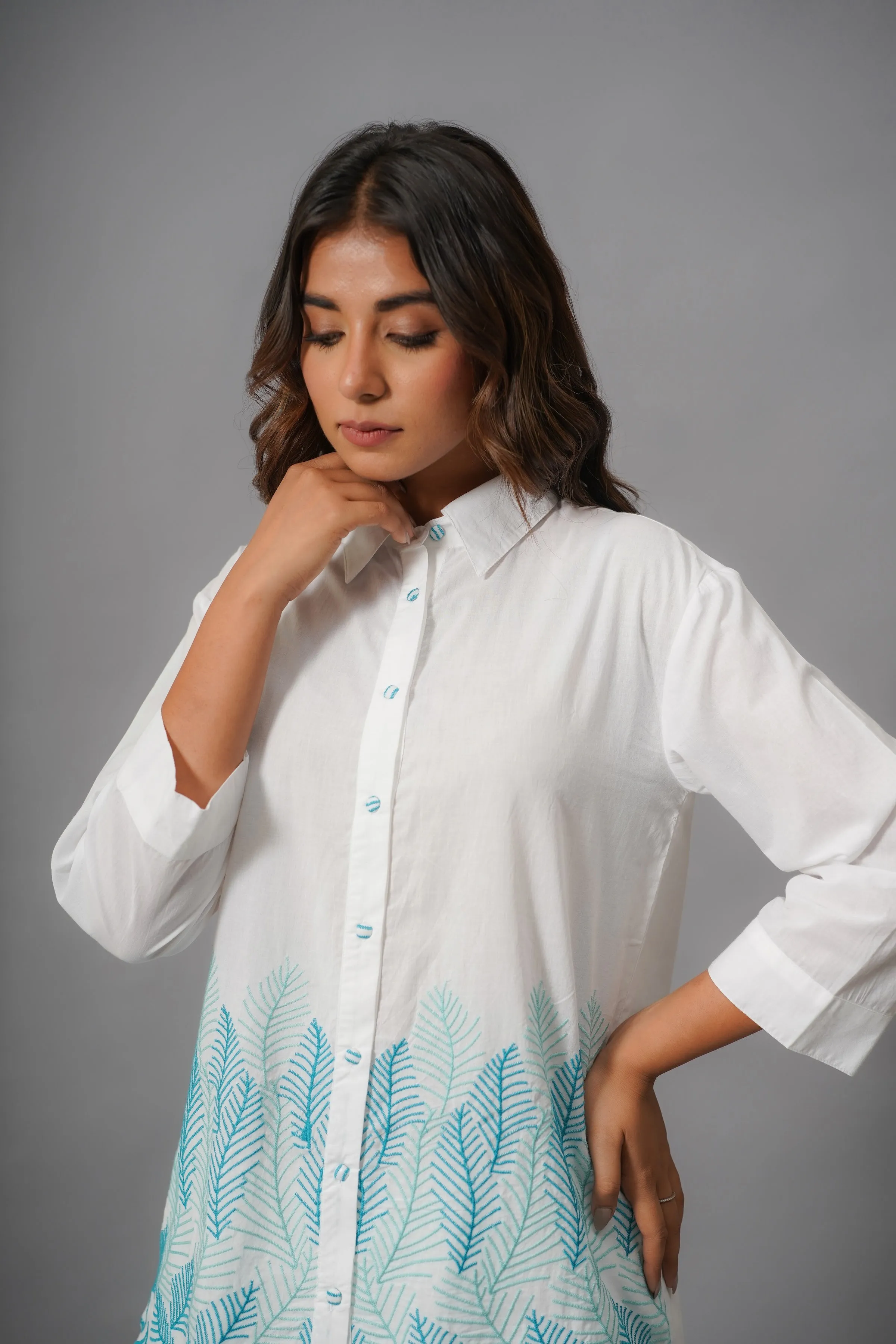White and Sky Blue Design Top