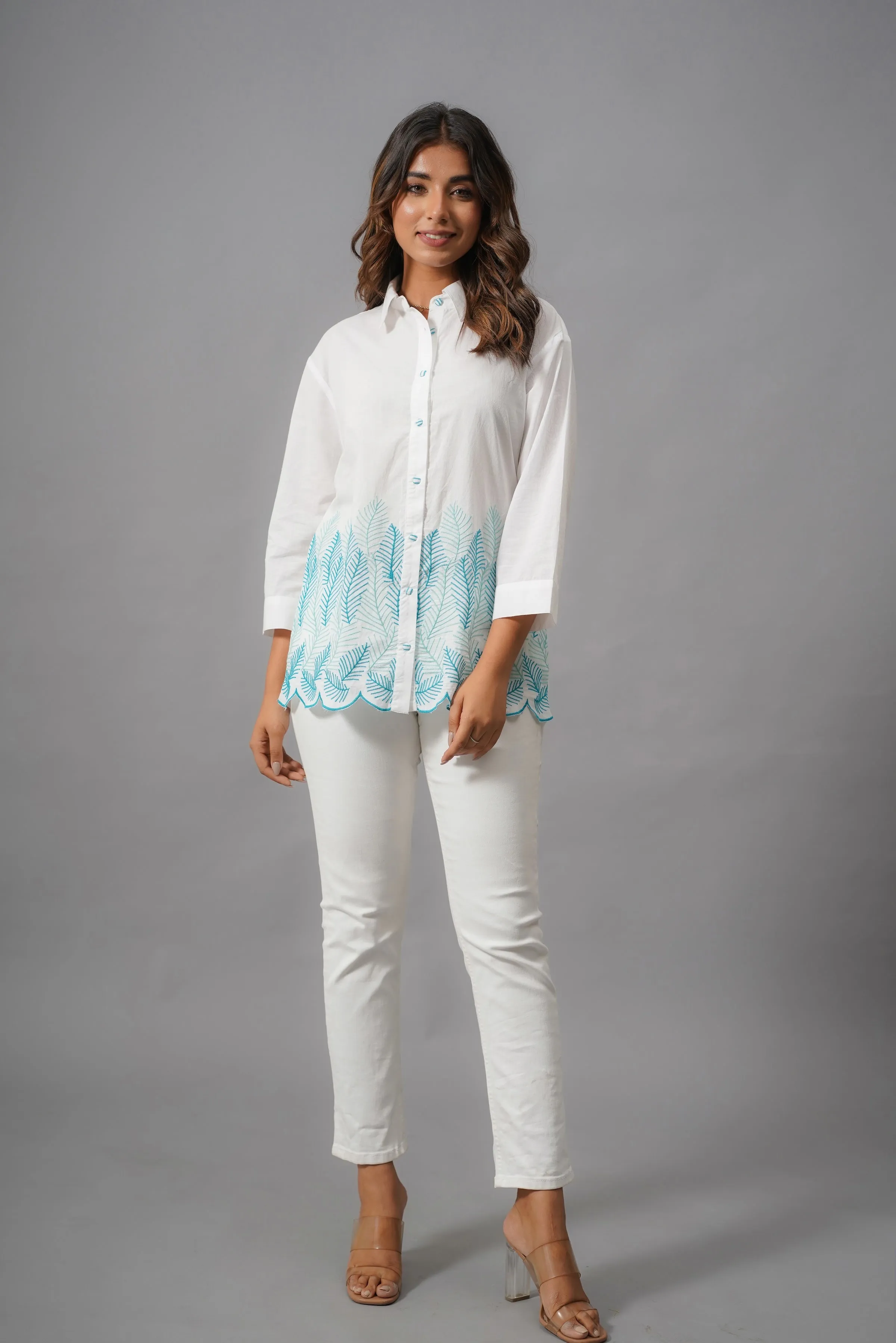 White and Sky Blue Design Top